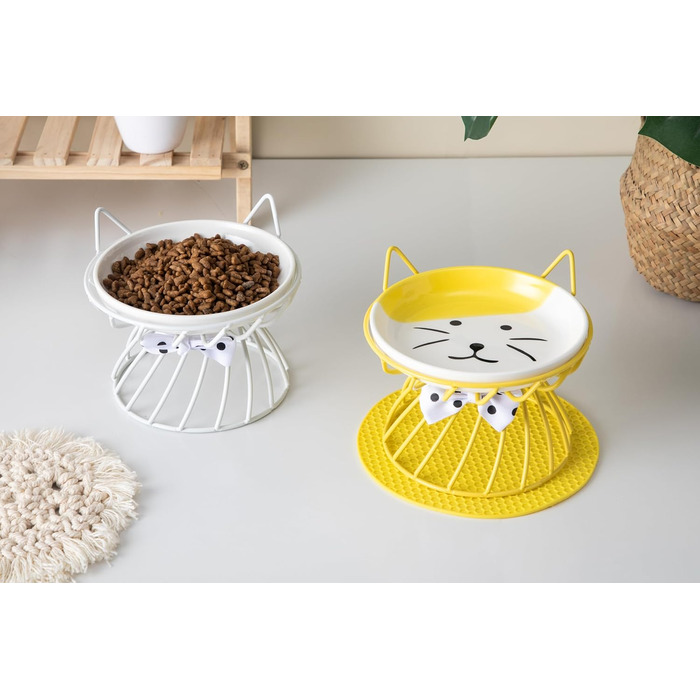 Керамічні годівниці для котів набором 4 шт., підняті миски з підставкою, годівниця для домашніх котів, зменшує напругу в шиї, зручні для вусів, для кошенят, котів, цуценят, миється в посудомийній машині, 4 кольори миска+підставка