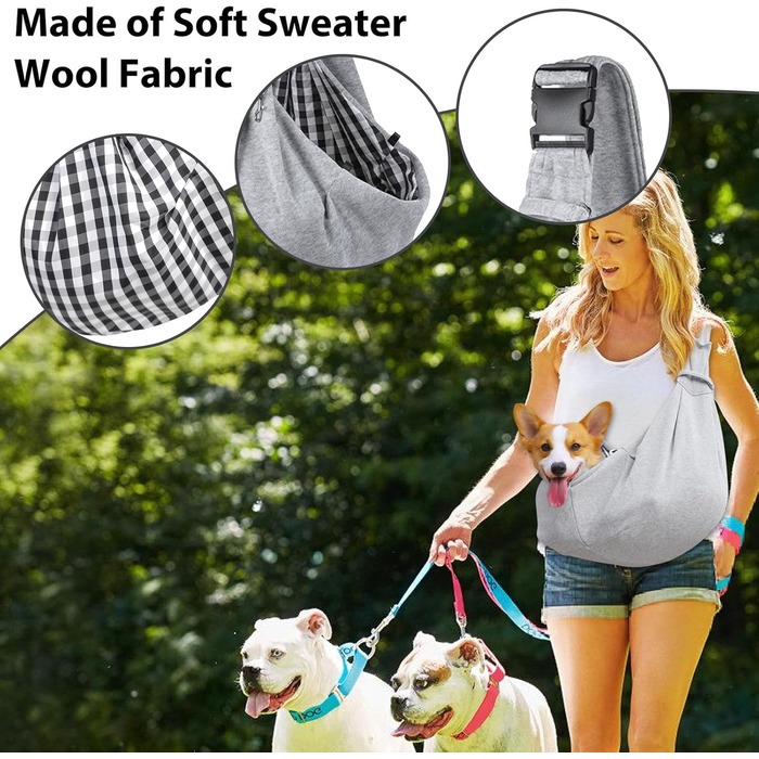 Сумка-переноска для собак, регульований плечовий ремінь, переноска для домашніх тварин, для маленьких собак та котів, для прогулянок, вантажопідйомність до 7.5 кг (Сіра)