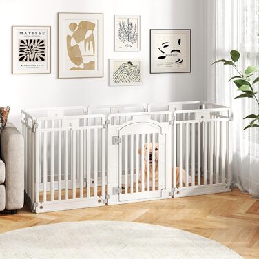 Лягувачка для цуценят COSTWAY, 8 панелей, розкладна, з дверцятами та фіксаторами, 80 см, для собак, пластикова, біла