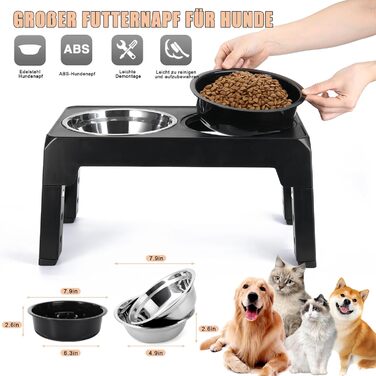 Підвищена годівниця для собак з регулюванням висоти, 4 положення, 2 миски з нержавіючої сталі та 1 миска для повільного годування, станція для годування собак великих, середніх та маленьких порід