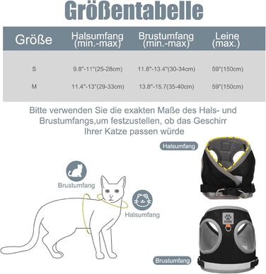 Нашийник для кота Bindokun з повідком, анти-вислизання, комплект для котів та собак, регульований, чорний, M
