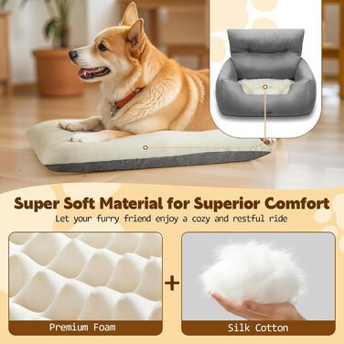 Автомобільний лежак для собак - переноска для маленьких собак до 20 кг з ременем безпеки, сірого кольору