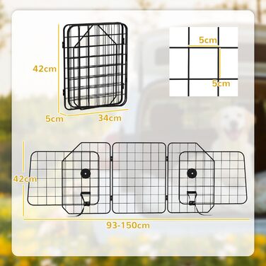 Сітка для собак PawHut - бар'єр у багажник авто, сталева, 93-150 x 42 см
