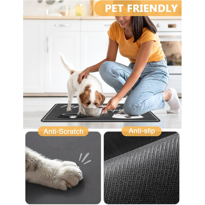 Нековзна килимок-підкладка під миску для собак та котів, сірий, 30 x 50 см