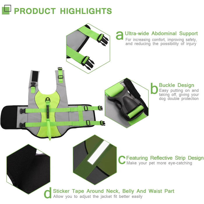 Спасальний жилет для собак ASENKU, зелений, XS - для плавання, катання на човні