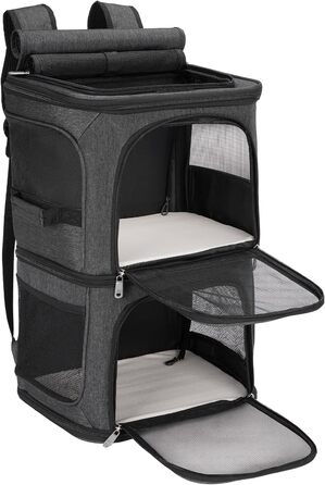 Рюкзак для котів та собак FASRIOU на 2 тварини до 12 кг, чорний, з матом та сіткою
