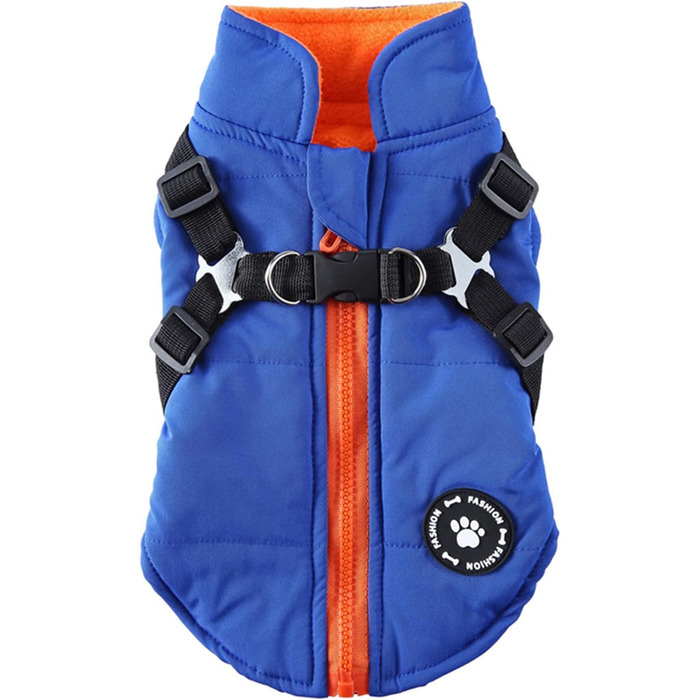 Тепла куртка для собак, жилет, повід, 2-в-1 зимова куртка, без тяги, жилет для собак, повід, комплект, куртка для цуценят, маленьких та середніх собак, блакитний (S)
