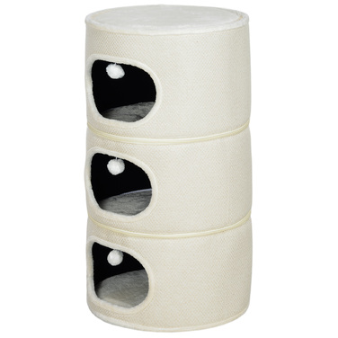 PawHut Scratching Barrel, висота 100 см Cat Barrel з 3 отворами, Cat Post з ігровими кулями, Cat Tower з Sisal, для котів до 6 кг, Бежевий+Кремово-білий | Аосом