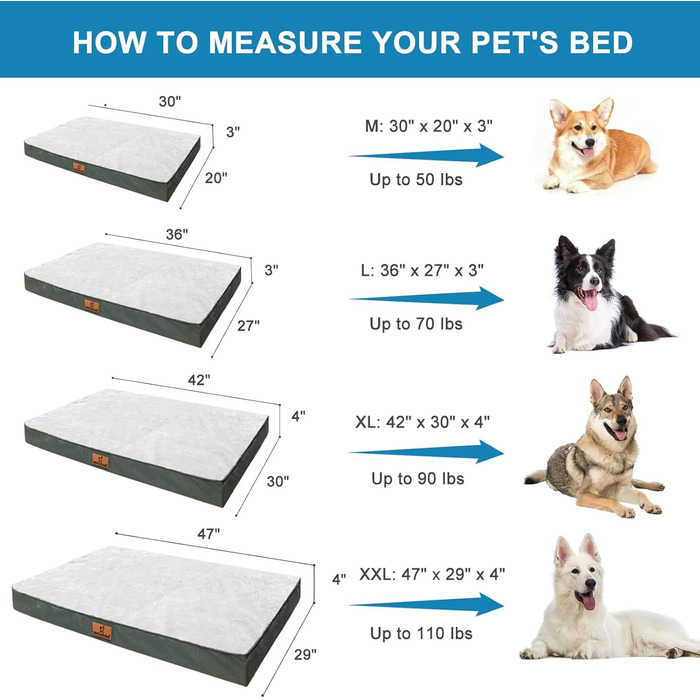 Ортопедичне ліжко для собак великих порід, м'яке, дихаюче, знімний чохол, антиковзаюче дно, сіре, 76x50x8 см