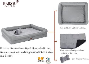 Лягушкове ліжко для собак Raikou з знімним подушкою, м'яке та миється – місце для сну, подушка для собак, собаче ліжко, лежанка для собак – високоякісне ліжко для тварин для вашого вірного компаньйона. (80 * 60 * 7см) (100*80*9см, світло-сірий)