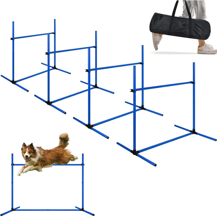 Набір для аджиліті для собак ORHEYA: 4 переносні бар'єри, регульована висота, 104x70x101 см, білий (блакитний)