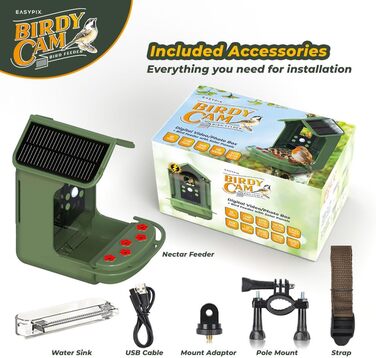 Пташина годівниця з камерою EASYPIX BirdyCam, сонячна енергія, автоматичне HD-відео та фото, кормушка для саду