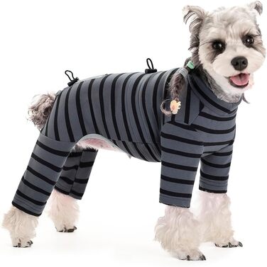 Зимовий теплий одяг для собак: теплий пуловер з бавовни, смугастий, регульований, світловідбиваючий, для малих та середніх собак, сірий, розмір M