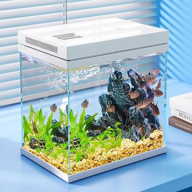Акваріум 16 л Nano із скла з LED-підсвіткою, фільтр-системою та фільтр-болами, для прісної та морської води (білий)