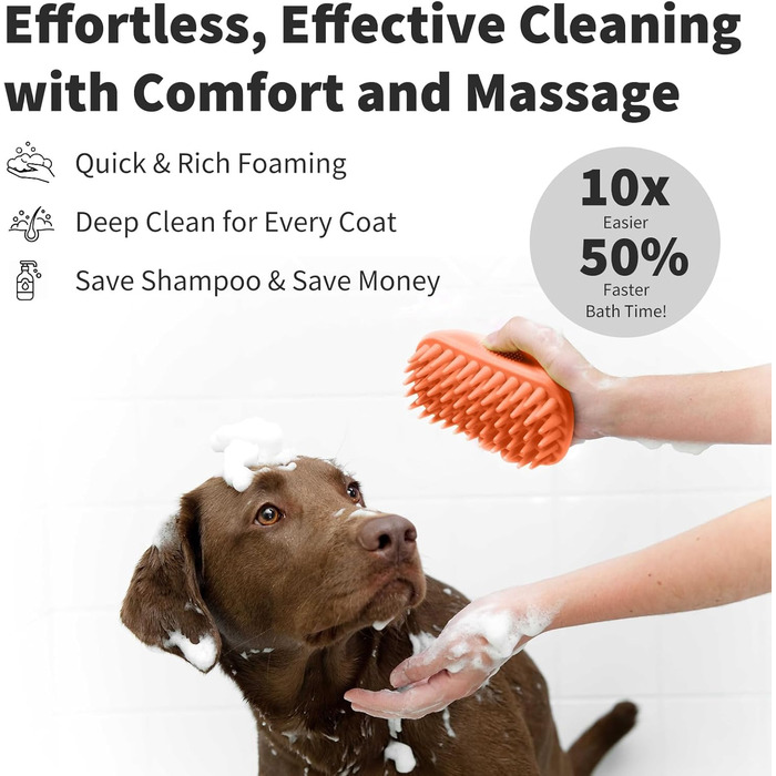 PETCUTE Щітка для собак і котів, гумова масажна щітка з м'якими силіконовими щетинками, для грумінгу, видалення шерсті, миється, неслизька (Помаранчевий)