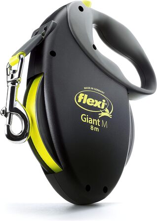 Рулетка Flexi Giant M 8 м для собак до 25 кг, чорна/неонова жовта
