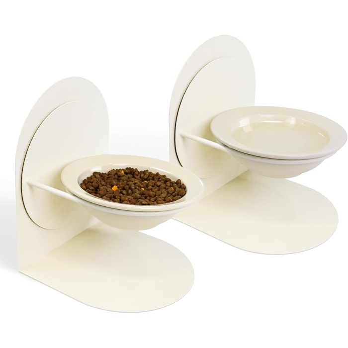 Підвищений годівниця для котів, керамічна миска для корму з металевим підставкою, антиковзаюча, непроливальна, 2 шт., білий.