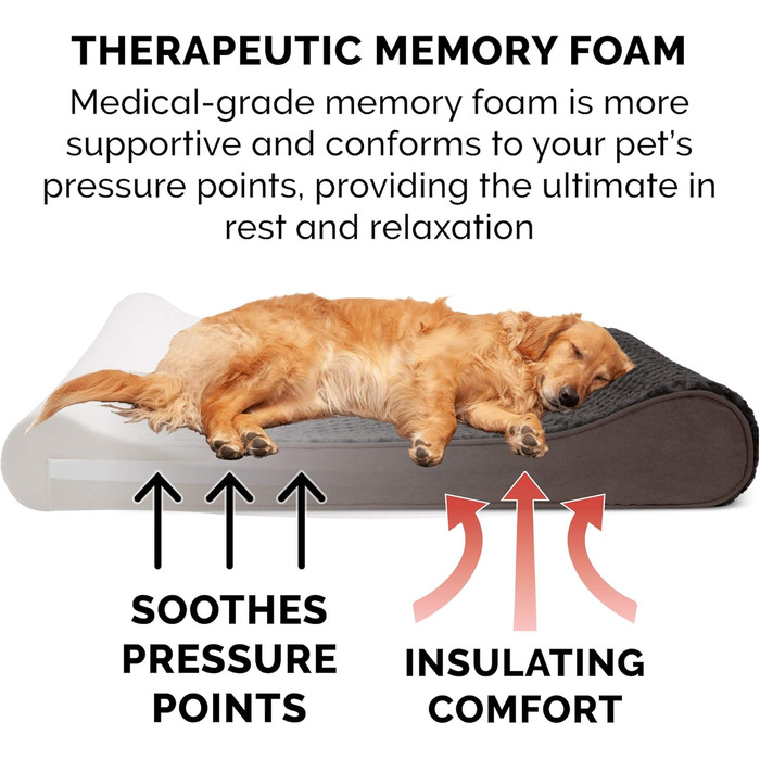 Ліжко для собак Furhaven з Memory Foam, велике/середнє, знімний, пральний чохол, до 17,2 кг, штучне хутро та замша, шоколадно-коричневе, 91x61x14 см