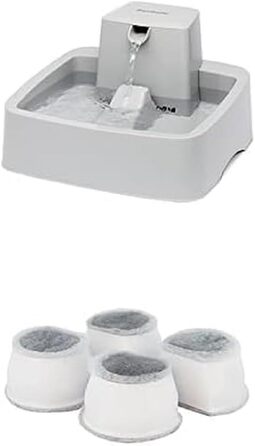 Автоматична поїлка PetSafe Drinkwell 1,8 л для котів і малих собак, сіра + фільтри з активованим вугіллям для 1,8/3,7/7,5 л, 4 шт.