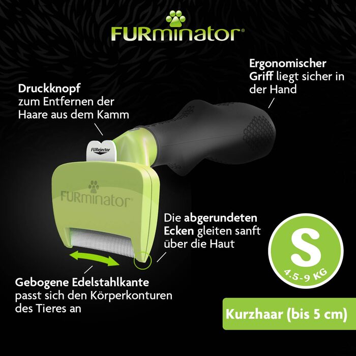 Щітка для собак FURminator S для короткої шерсті, покращена – для маленьких собак, видалення підшерстка