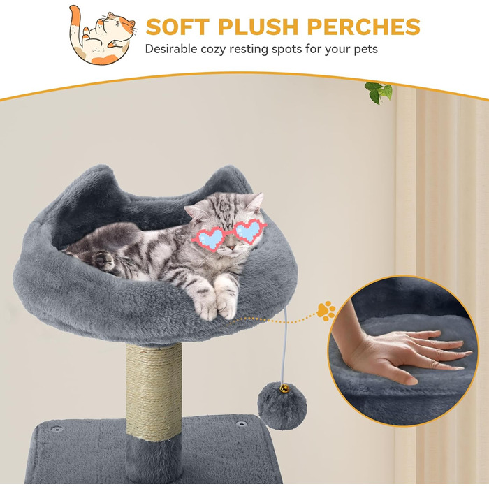 Кігтеточка YITAHOME XXL для котів, 137 см, сіра: 8 стовпів з сизалю, 3 платформи, 2 печери, гамак, іграшки