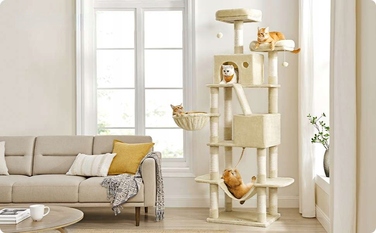 Високий когтеточка-комплекс Feandrea бежевий, 206 см, для великих кішок XXL з гамаком та лежаком