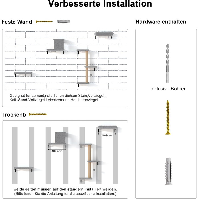Комплект для котячого комплексу FUKUMARU: стіна для лазіння, гамак, будиночок, міст, драбина. Макс. вага: 18 кг, сірий