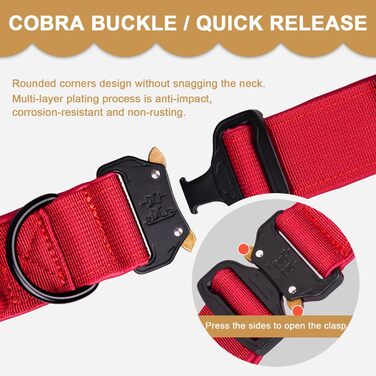Нашийник для собак Vivi Bear тактичний, регульований, з контролем, нейлон, неопрен, для великих собак, червоний, розмір L