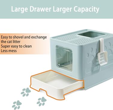Котячий туалет Suhaco XXL із кришкою та лопаткою, зверху з отвором, 51x38x41 см, зелений
