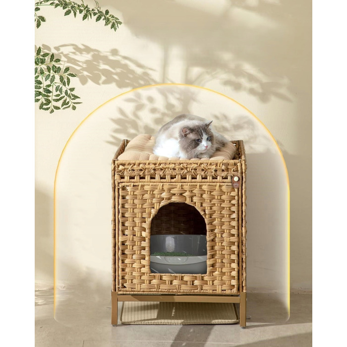 Шафа-будиночок для кота Klippehop з ротанга з лотком, 52x47x48,5 см