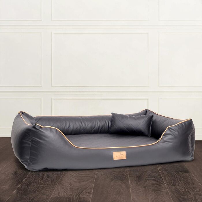 Ортопедичне ліжко для собак Tierlando® Louis з стьобаного штучного шкіровинилу в клітинку та матрацом з Memory Foam, розмір 100x75 см, колір: (02 Графіт, 80x60 см (внутрішні розміри: 50x35 см))