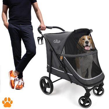 Hundebuggy MY DUQUE CHAMP XL – великий зручний візок для собак та котів, сірий, з дощем, тримачем для напоїв та місцем для зберігання, до 50 кг