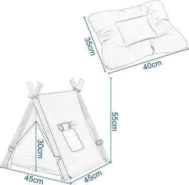 Тент для собак та котів EUGAD Tipi, білий, 60x70x60 см (M), 45x55x45 см (S), для дому