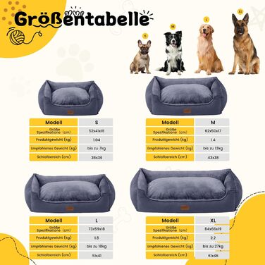 Ортопедичне ліжко для собак, малого та середнього розміру, 52x41x16 см, м'яке та комфортне, кошик для собак з високим бортиком, знімний та пральний чохол, неслизьке, для дому та автомобіля (темно-сірий, S)