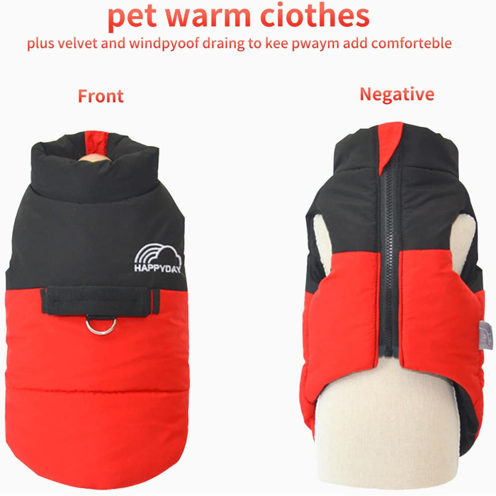PETCUTE Зимовий теплий водонепроникний одяг для собак, куртка для малих, середніх та великих собак, з отвором для повідка, ідеально підходить для зими, осені та весни, M, червоний