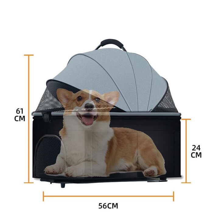 Візок для собак та котів, 2-в-1, сірий, до 15 кг, 56 x 24 x 61 см
