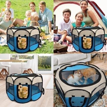 Клітка-забіг для собак та цуценят, розкладний вольєр для тварин, 73x73x43 см (Синій)