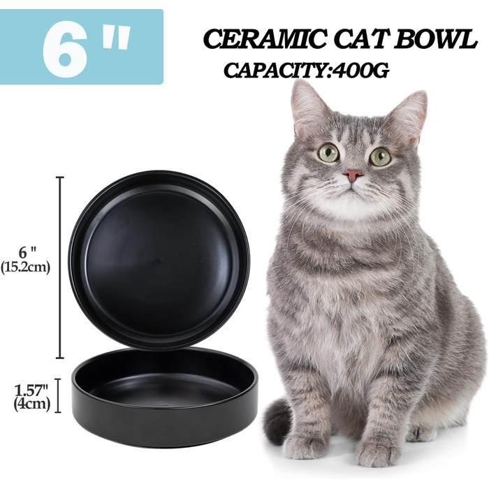 Котловий набір з кераміки для котів та кошенят (чорний), 15 x 4 см