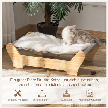 Гамак PawHut Cat Bed з каркасом для кішок 68x43x20см Підняте котяче гніздо з м'якою сосновою подушкою