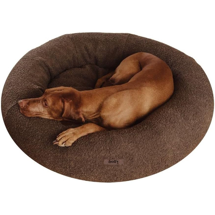 Кругле ліжко для собак Holly Hundebett: зручне, міцне, з тканини Bouclé (S/M, Коричневе)