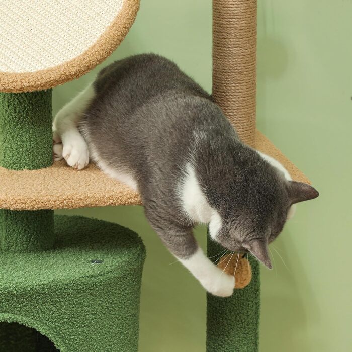 Дім-кігтеточка для котів PawHut 139 см з печерою, іграшкою та сизалевими стовпчиками, до 5 кг, зелений