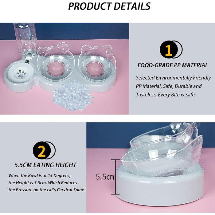 Автоматичний поїльник для котів та собак | Набір мисок з диспенсером води | Безпечний, знімний, BPA-Free (сірий)