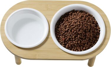 Підвищена годівниця для собак Navaris - 350 & 650 мл - керамічна миска на бамбуковому підставці, для води та корму, миється в посудомийній машині, сумісна з мікрохвильовою піччю, стиль 2