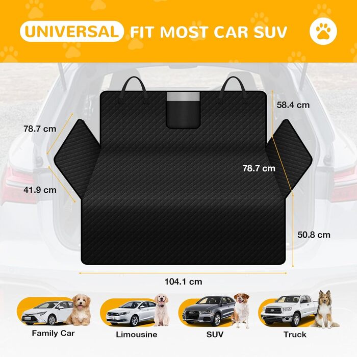 Захист для багажника автомобіля для собак: водовідштовхуючий і стійкий до подряпин килимок з захистом бокових панелей та краю багажника. Легкий у догляді та міцний.