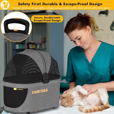 Автокрісло для тварин PAWZIDEA - сіре, до 15 кг, знімні та миючі подушки