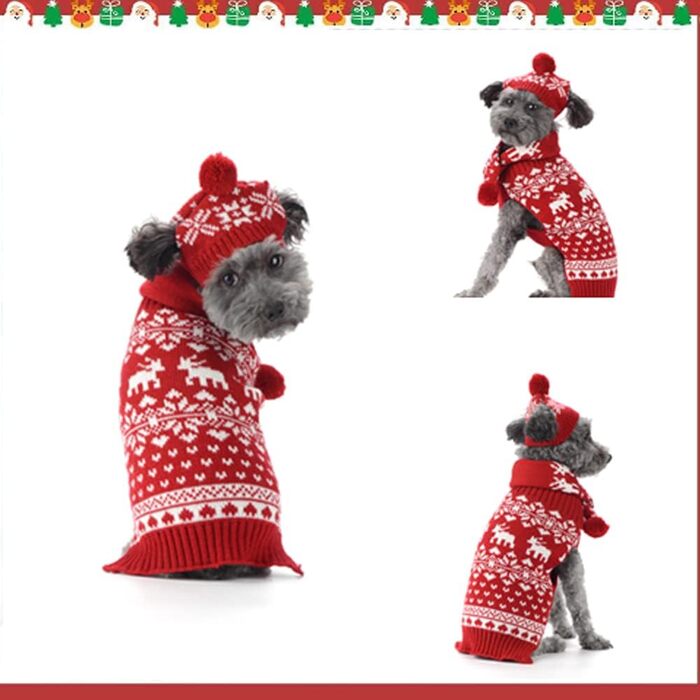 Святковий новорічний пуловер для собак Schalmütze Set, теплий зимовий костюм для тварин (S, червоний)