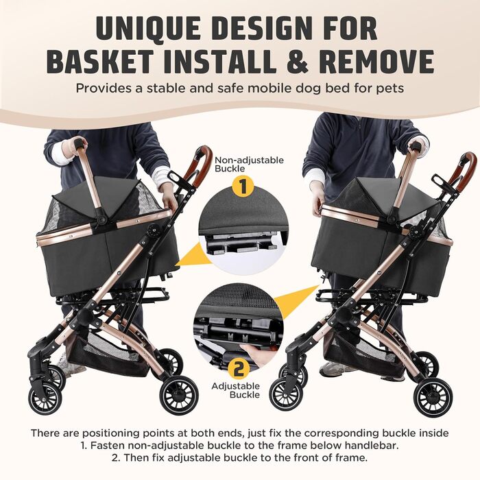 Трансформер для котів та собак Gimars до 20 кг, чорний: візок-переноска, 4-в-1, з гальмом, регульована ручка, дощовик