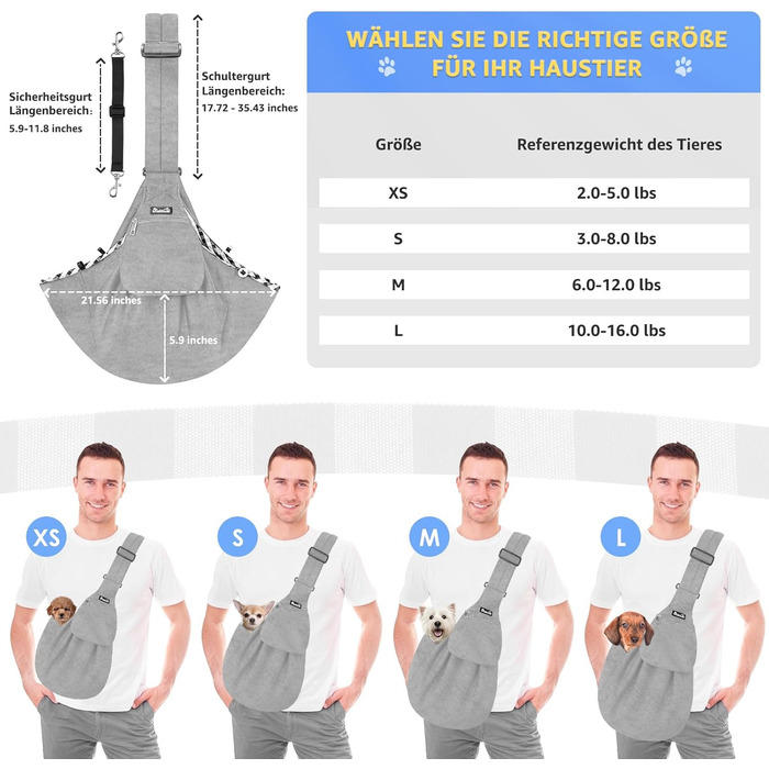 Сумка-переноска для собак SlowTon, сіро-пуловерний матеріал, для собак 4,5-7,2 кг, з регульованим плечовим ременем та передньою кишенею
