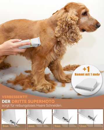 Триммер для собак і котів Unibono Leise - акумуляторний, 4 насадки для грумінгу, 7000 об/хв