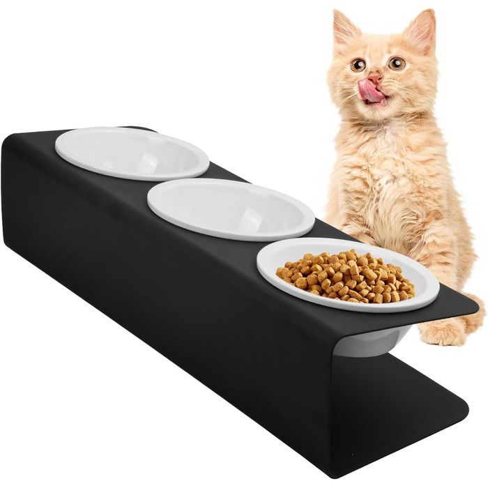 Набір мисок для котів та собак 3 шт. з підняттям, 300 мл, кераміка, 43x14,5x11 см